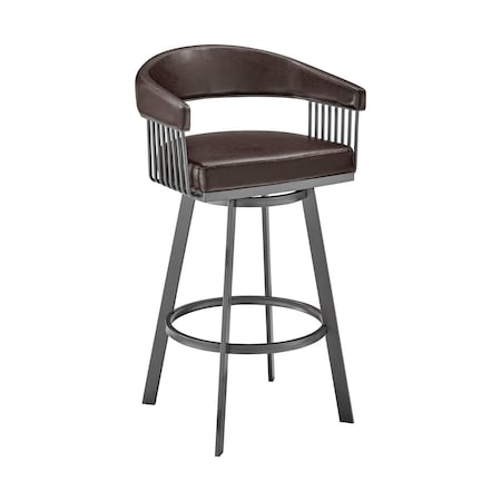 Armen Living Chelsea 25" Swivel Counter Stool with Java Silver Finish and Chocolate Faux Leather LCCSBAJVCHO26